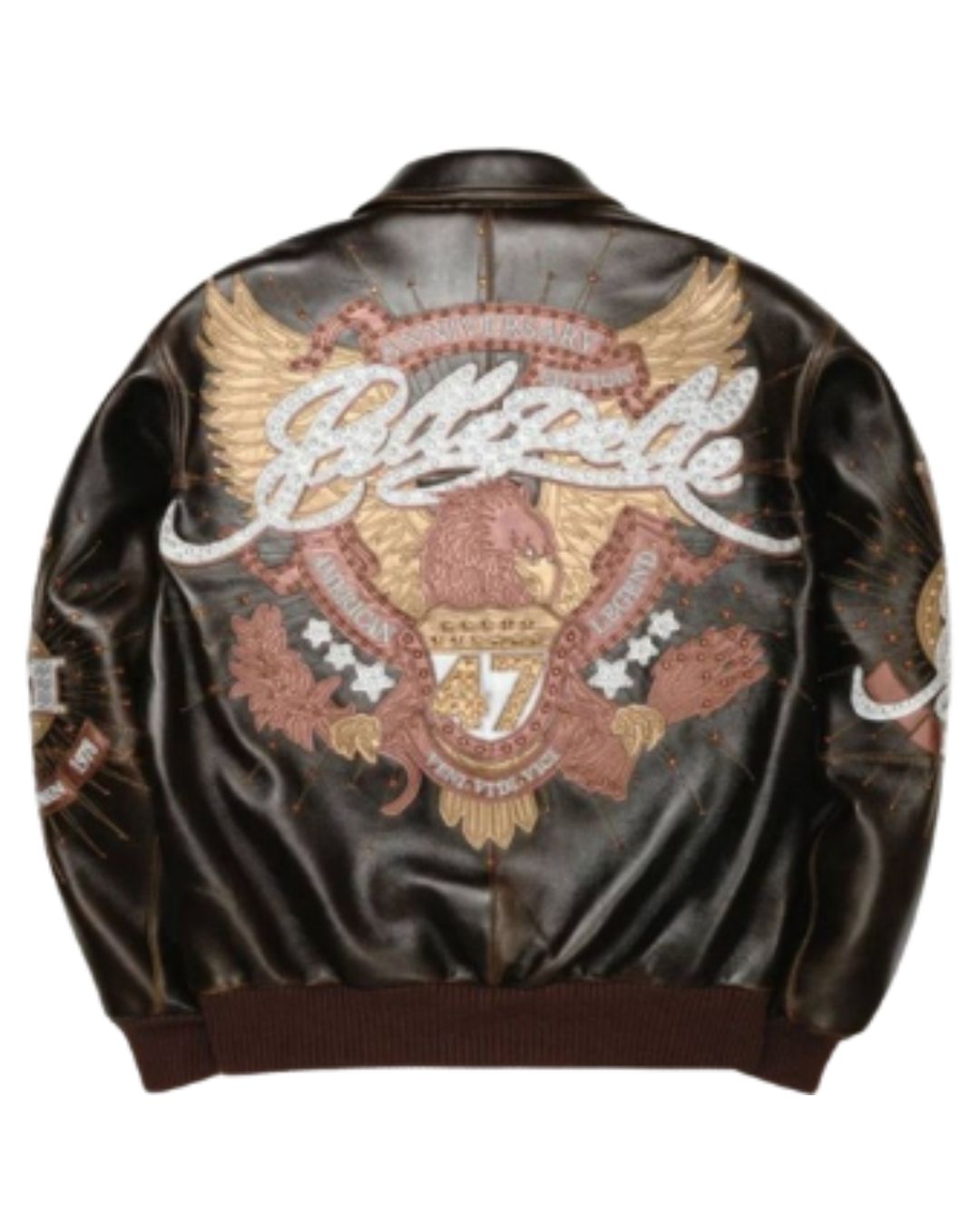 Pelle Pelle Mens Heritage 47 Anniversary Leather Jacket Embroidered Statement Bomber product photo from Ppsite
