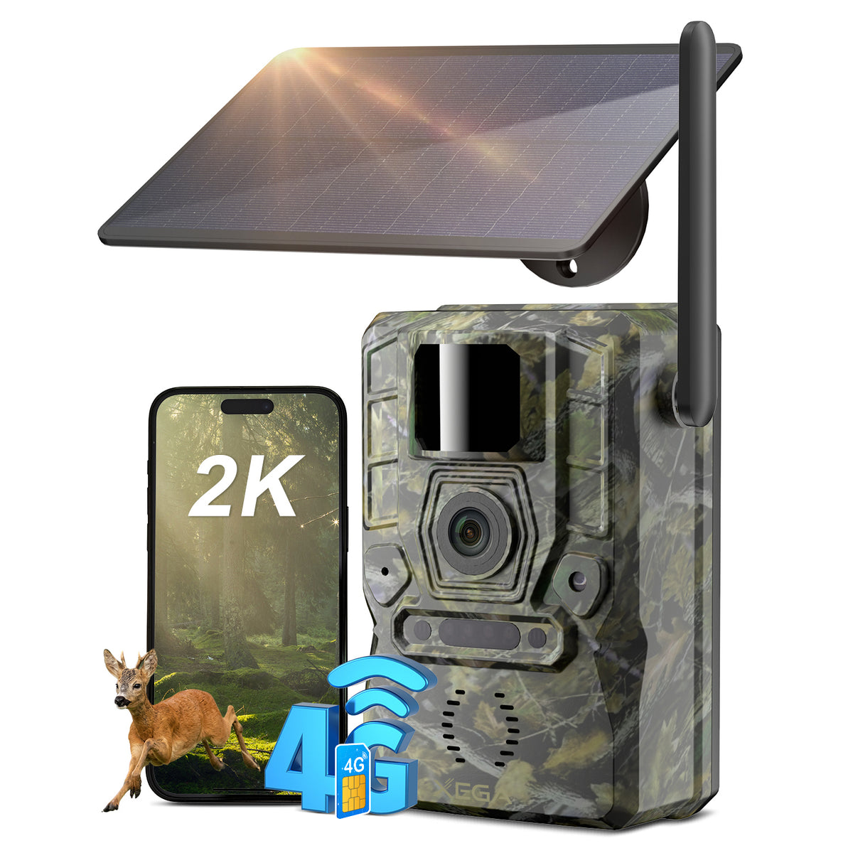 Xega 4G Camera De Chasse Solaire 2K Exterieure Surveillance Sans Fil De La Faune Acces A Distance Nocturne Infrarouge In... product photo from XEgatech q