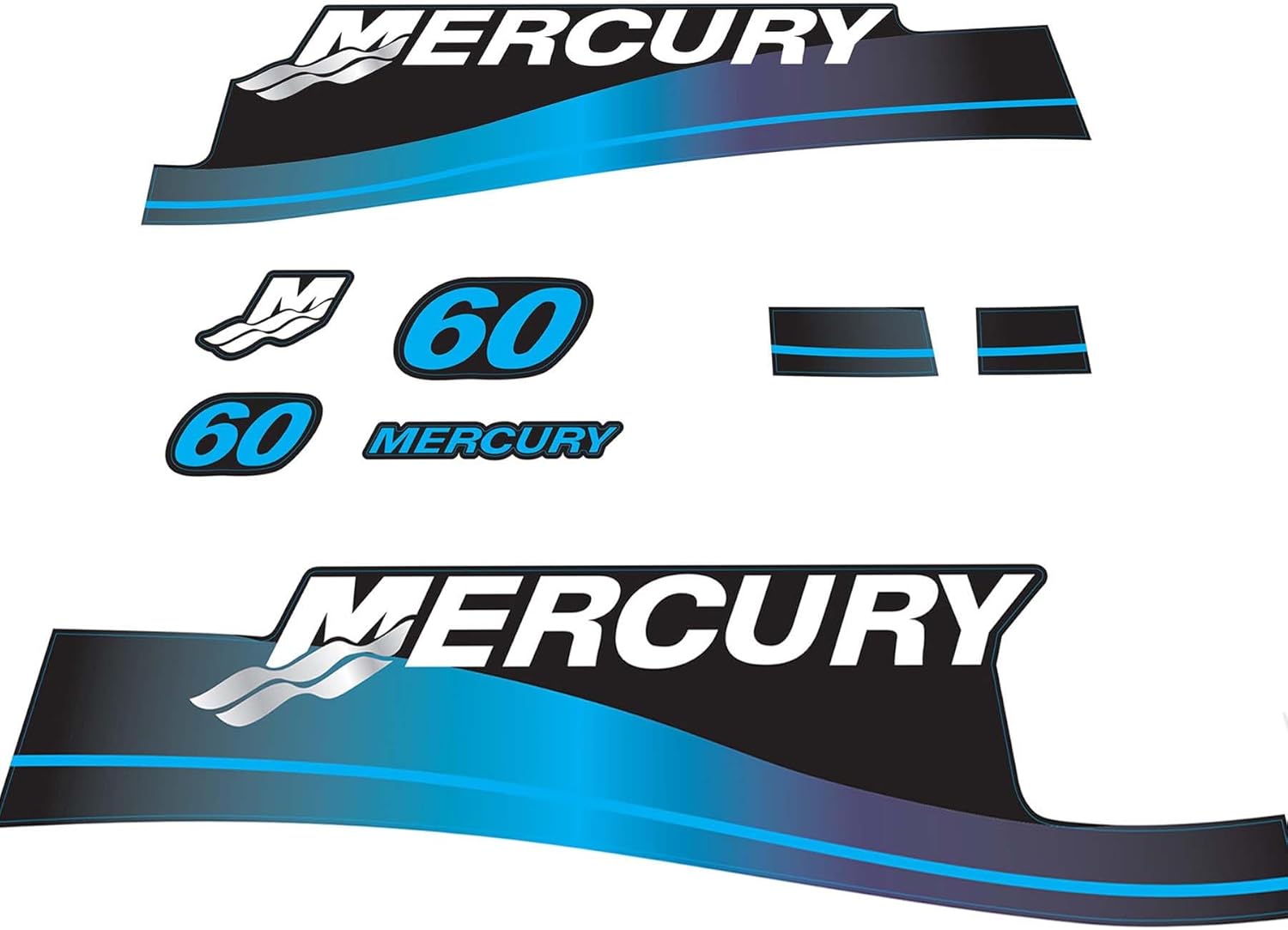 Mercury 60 HP Outboards Motor Top Cowl Cove Decal Sticker Set 879753A01, 826313A01, 883526A02, 804704A00 - JLM Marine product photo from jlmmarine