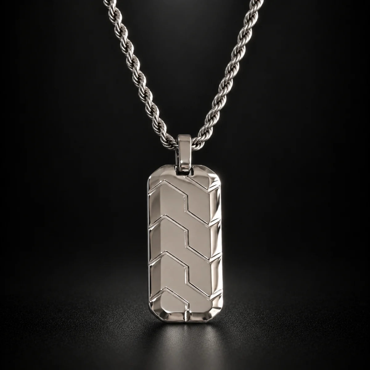 Silver Chevron Dog Tag Necklace product photo from xenosjewelry.