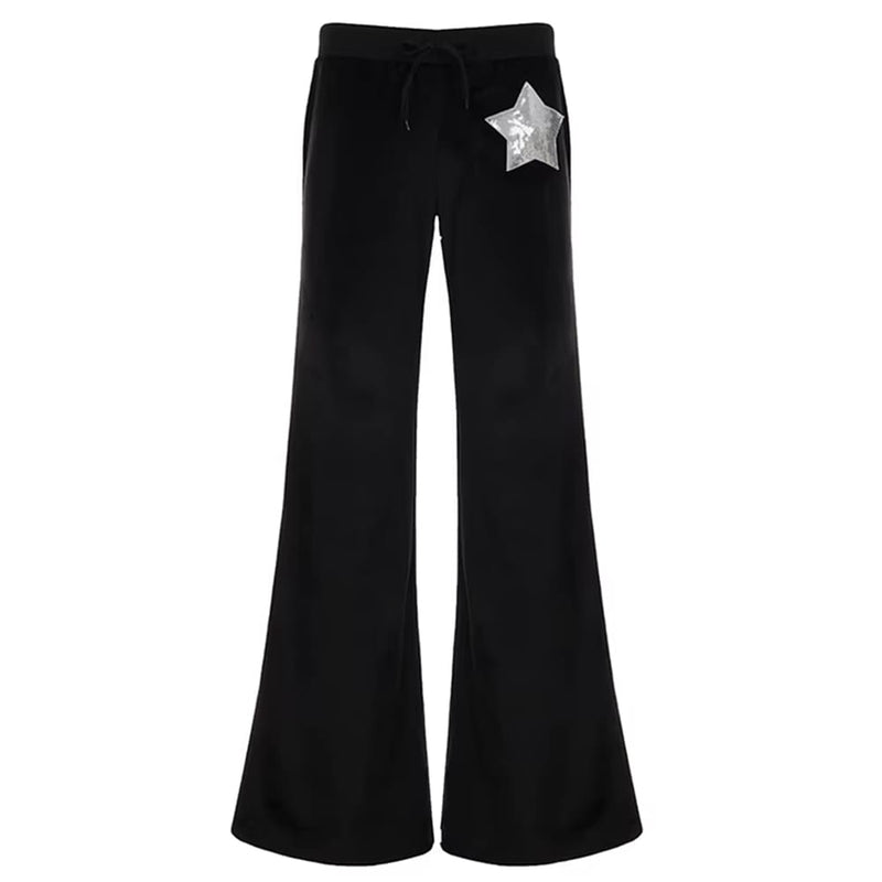 2000s black velour flared pants boogzel clothing product photo from boogzelclothing