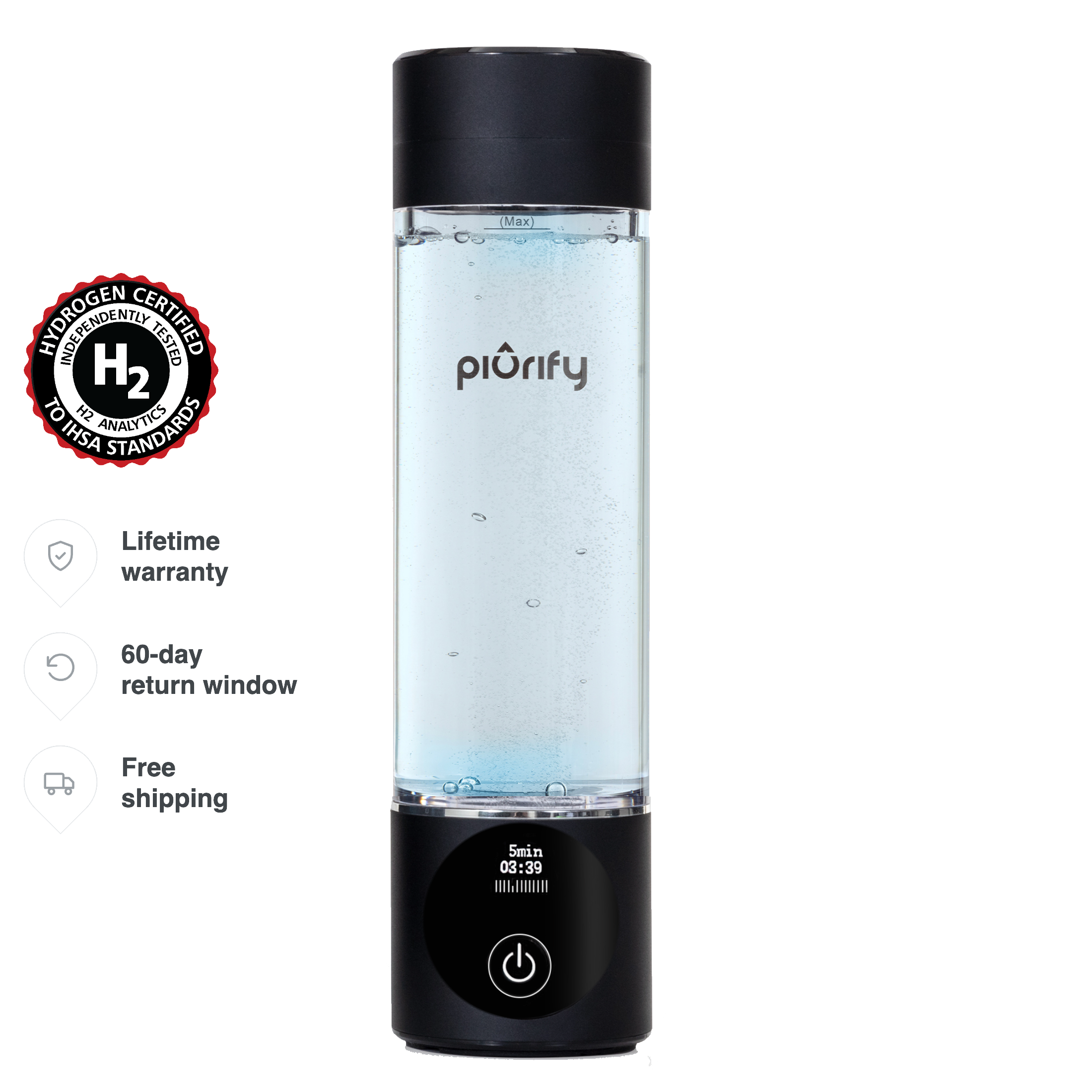 PIURIFY Hydrogenator® Hydrogen Water Bottle - Black product photo from Piurify