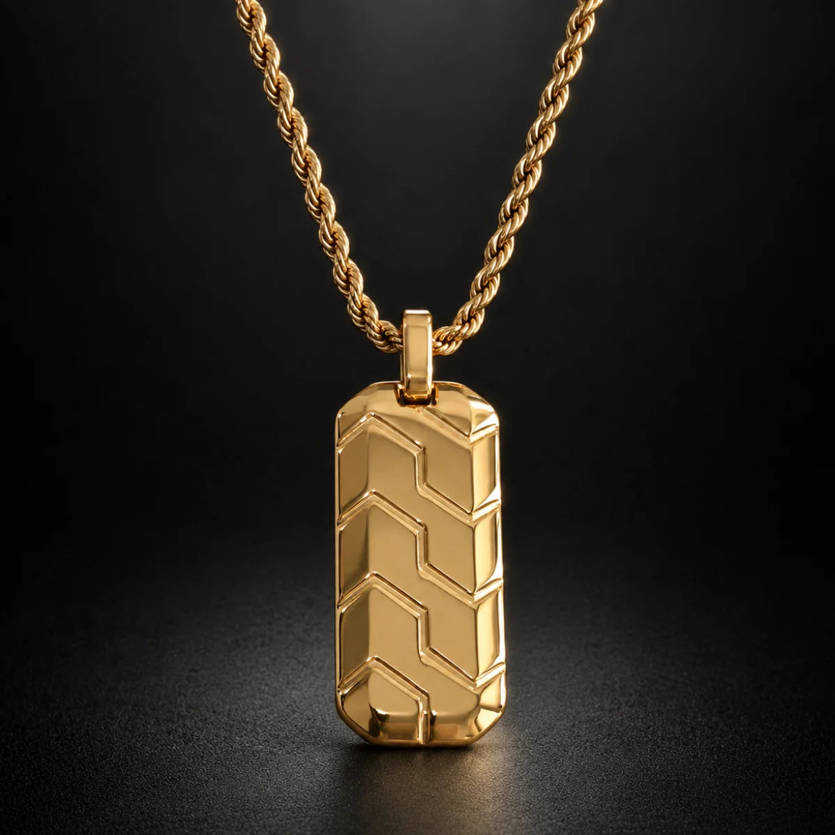 Gold Chevron Dog Tag Necklace product photo from xenosjewelry.