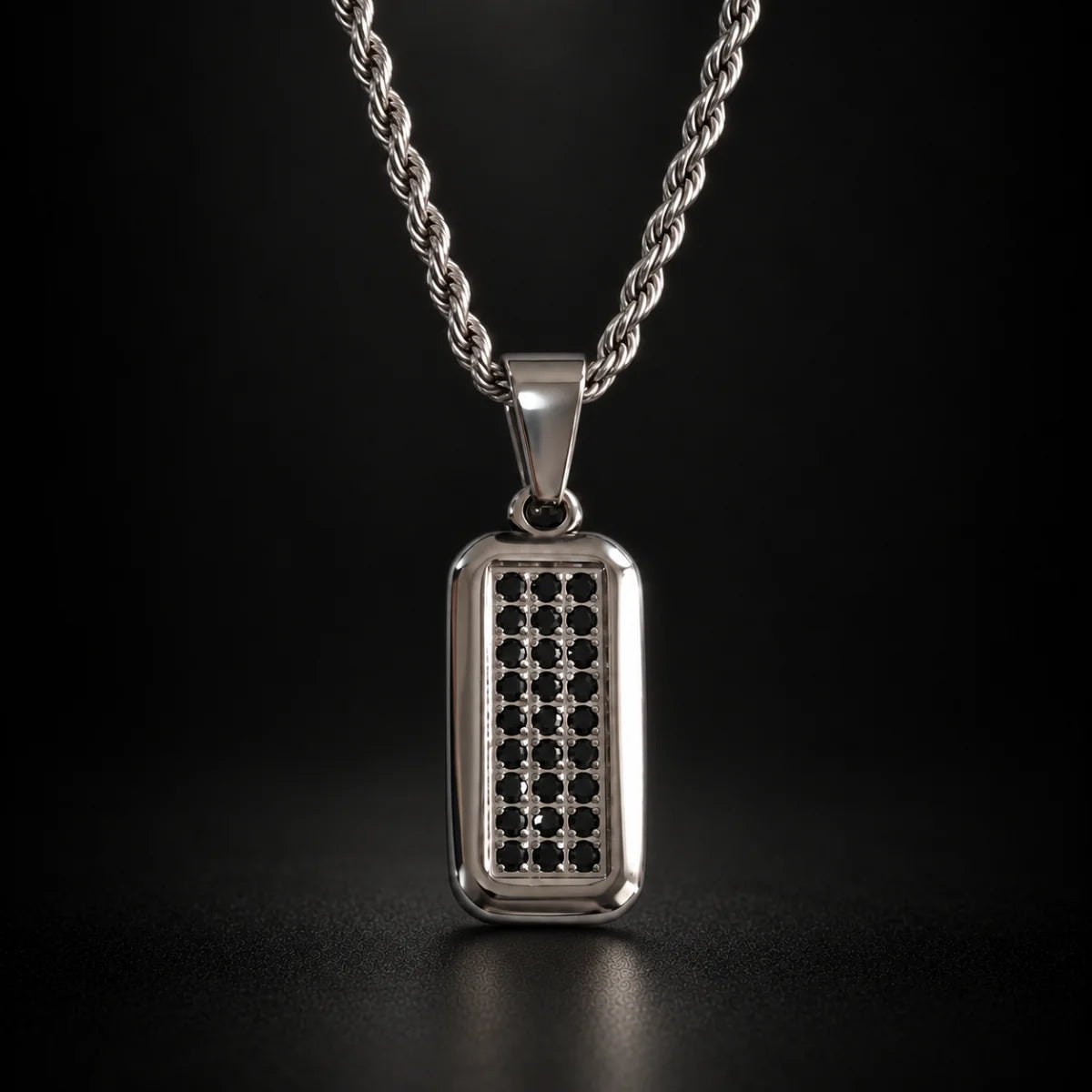 Men's Black CZ Dog Tag Necklace product photo from xenosjewelry.